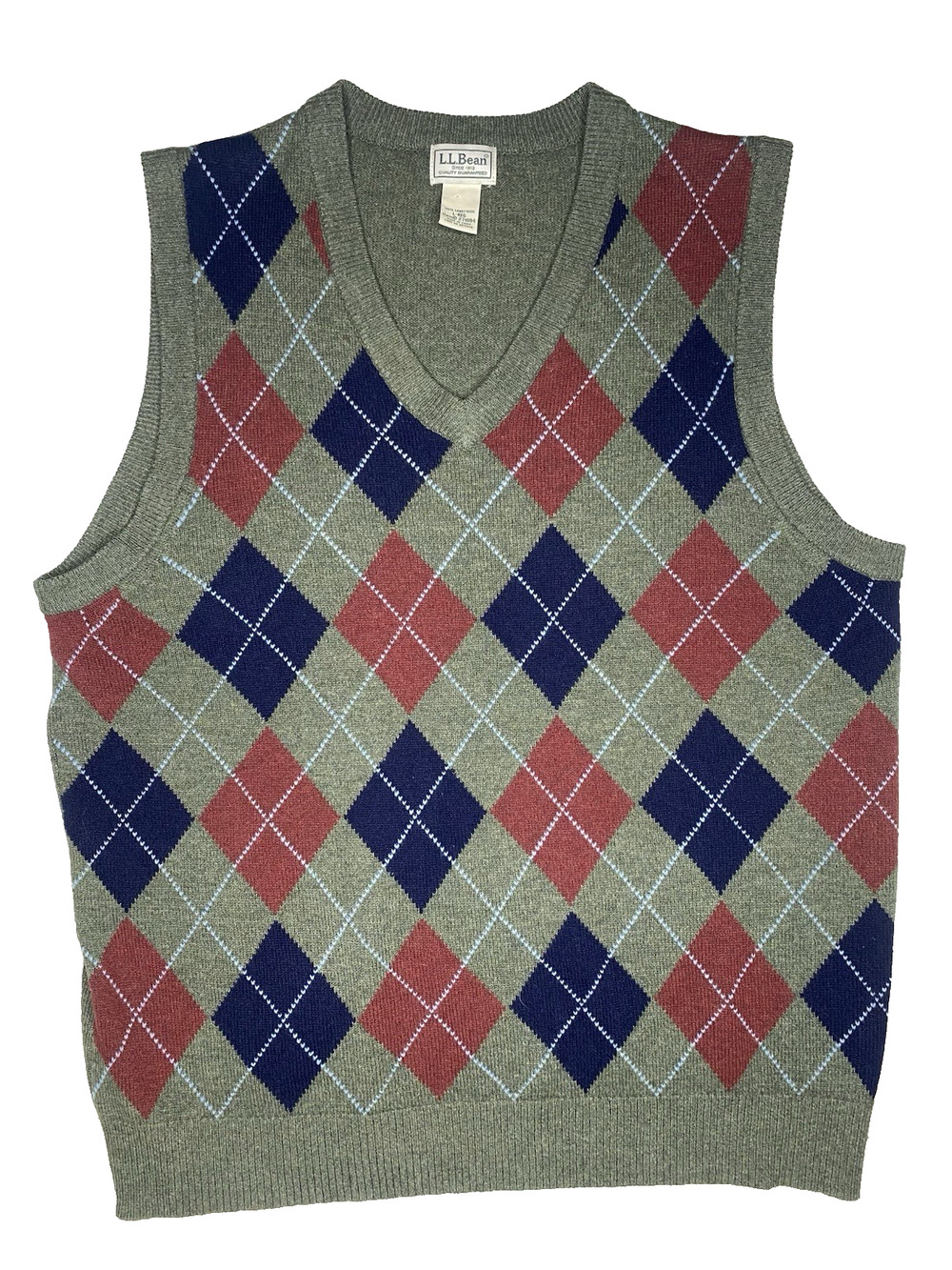 LL Bean Vest Men Large VINTAGE Argyle Grandpa Academia Preppy Lambswool Sweater